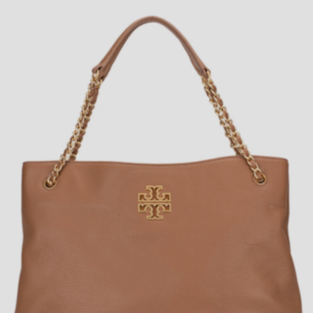 Tory Burch Brown Leather Shoulder Bag with Gold Chain
